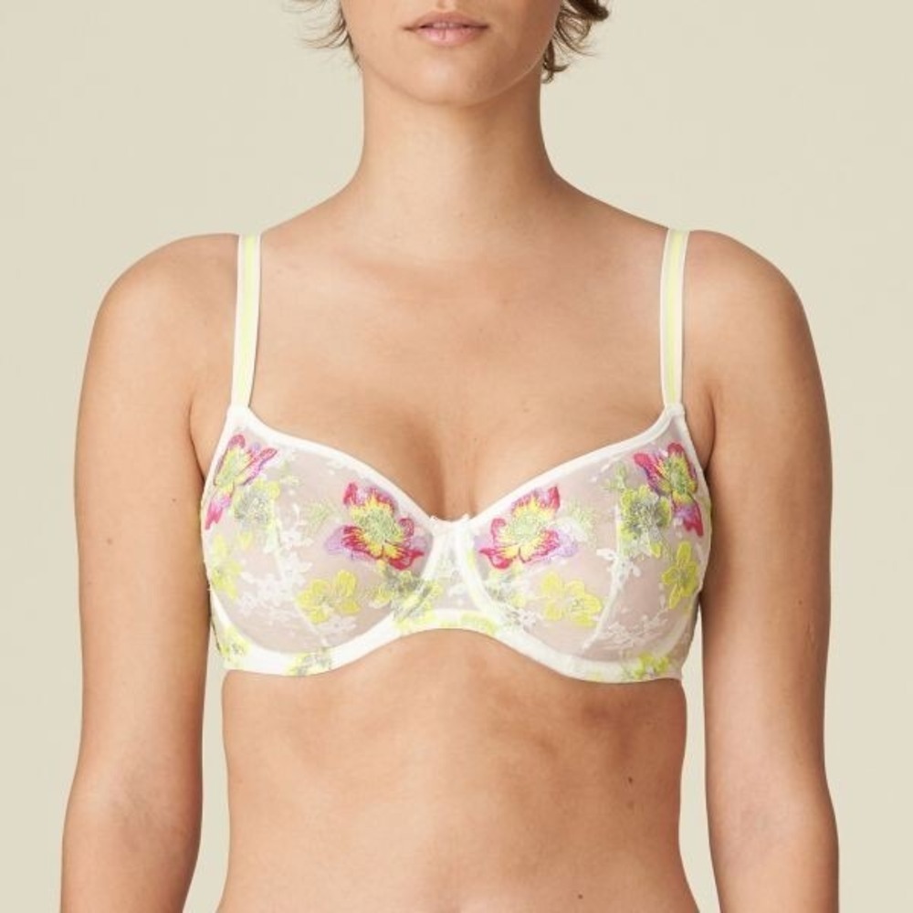 NWT Marie Jo Amber Embroidered Lace Underwire Balcony Bra 32D Neon Floral